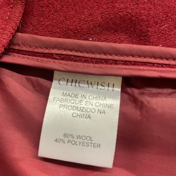 Chicwish Free Myself wool blend deep red belted coat medium - Picture 9 of 10